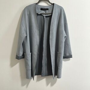 Grayish blue Open Front faux leather coat